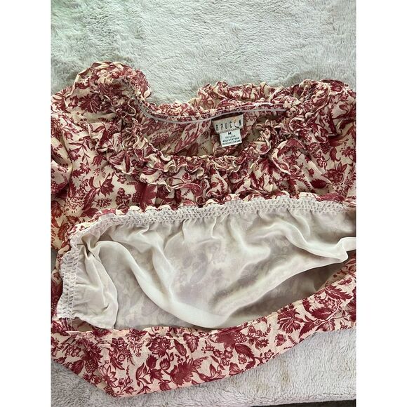 Capucine Women's Floral Print Silk Blouse Size M Multicolor Ruffle Trim - Picture 9 of 11